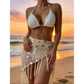 Boho Sequin Crochet Beach Triangle Shawl Asymmetric Fringe Wrap