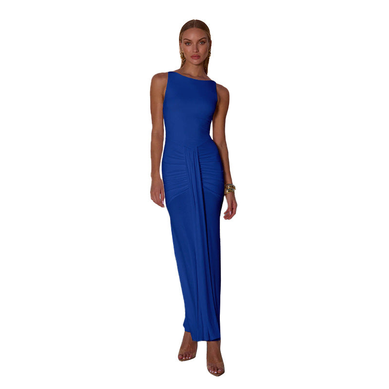 Dress Women round Neck Sleeveless Slim Fit Dress Sexy Solid Color Dress