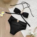 Black Rhinestone Halter Tube Top Backless High Waist Bikini