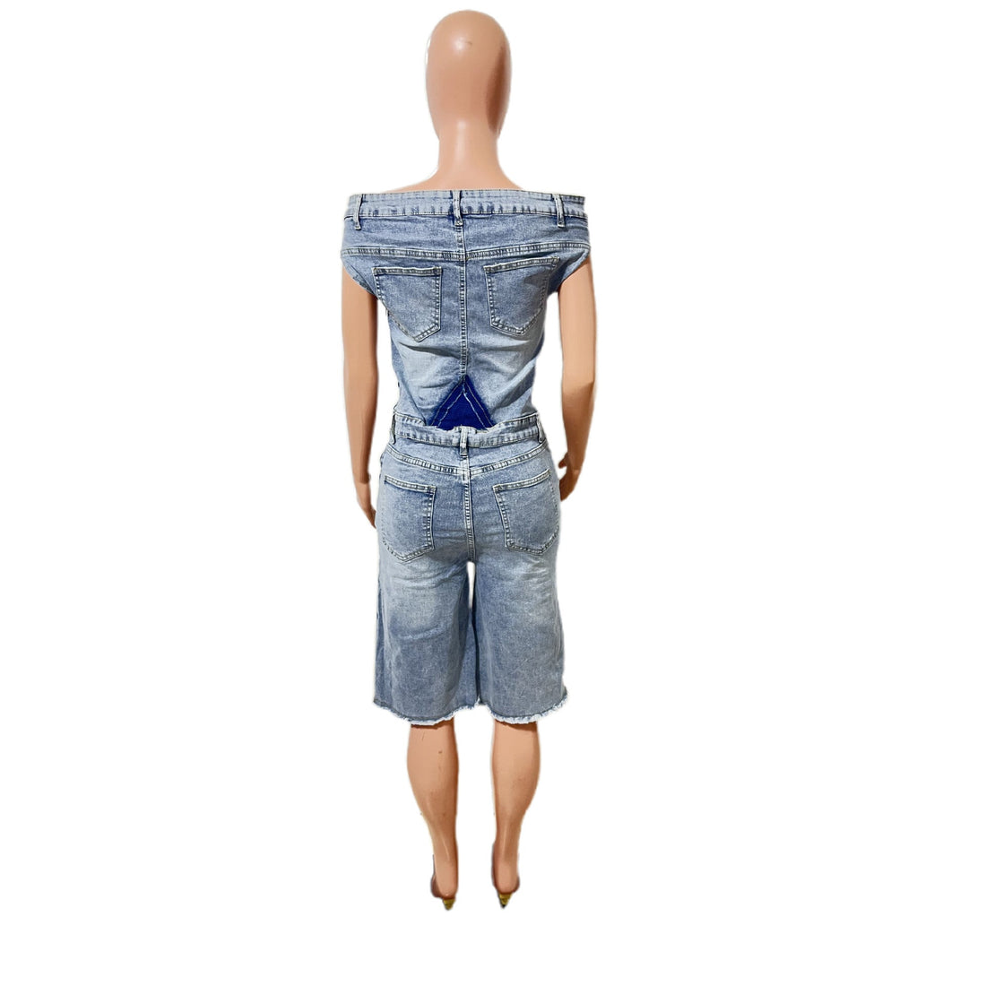 Women's Casual Denim Romper Short Sleeve One Piece Jumpsuit
