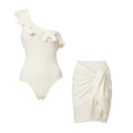 Sexy Cream White Wave Hollow Out Cutout Single Shoulder One Piece Swimming Women Two Piece Spring Holiday Slim Looking Swimwear