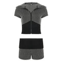 Sports Casual Black White Striped Contrast Color Zipper Knitting Suit Collared Zipper Cardigan Shorts Two Piece Sets Women