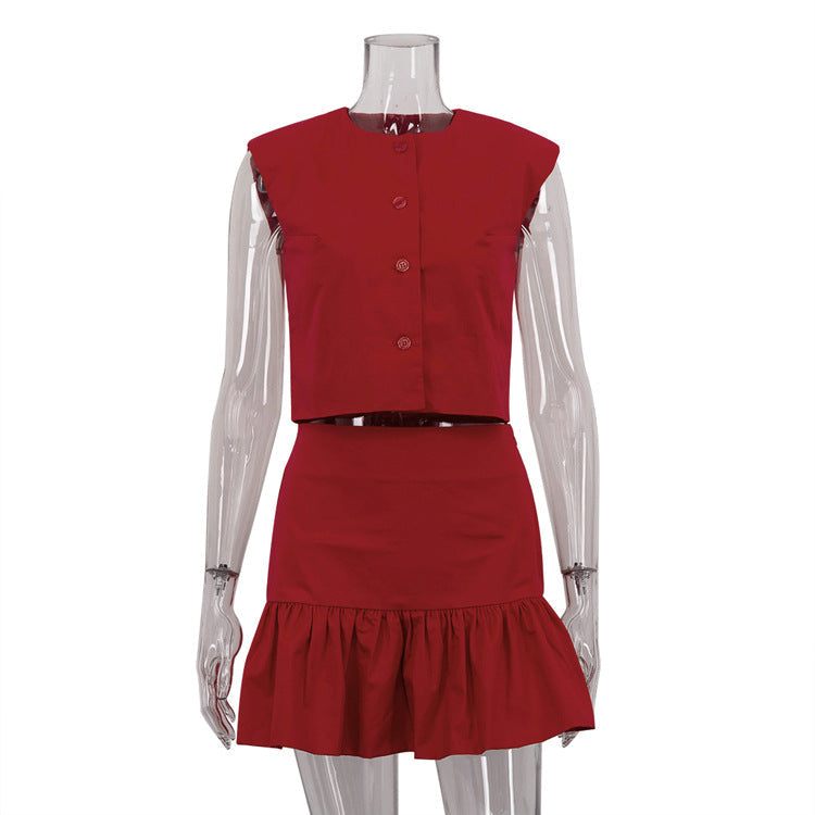 Women Summer Sleeveless Shirt Vest Top Fishtail Skirt Two Piece Set