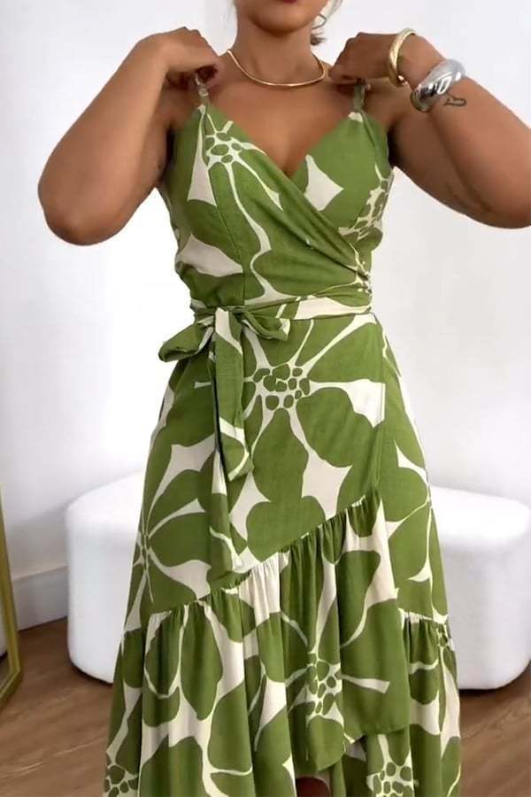 Elegance Women's Cross Collar Floral A-Line Midi Dress