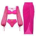 Hollow Out Cutout out Long Sleeve Two Piece Swimsuit Women High Waist Bikini