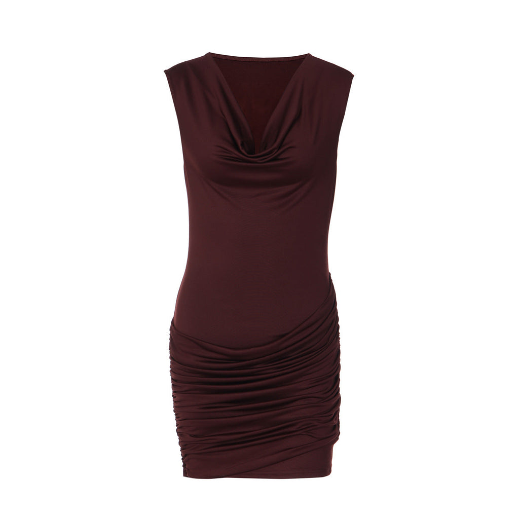 Women Clothing Sexy V neck Slim Ruffle Hip Sleeveless Dress