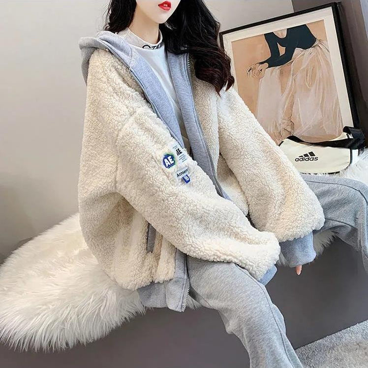 Women's Cozy Sherpa Hooded Zip-Up Jacket - Warm Winter Outerwear
