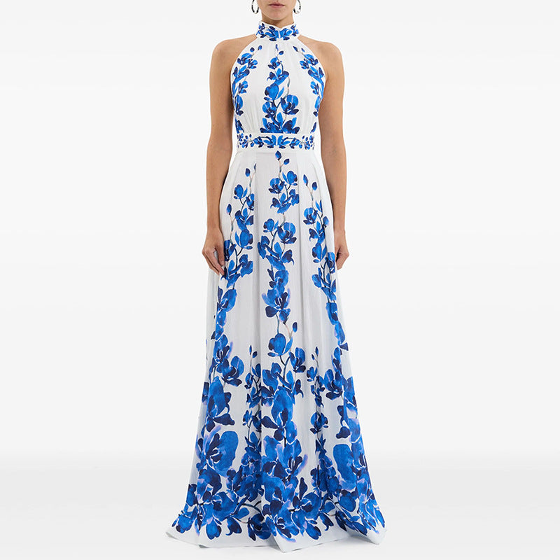 Spring Summer Star Printed Casual Vacation Dress Halter Maxi Dress