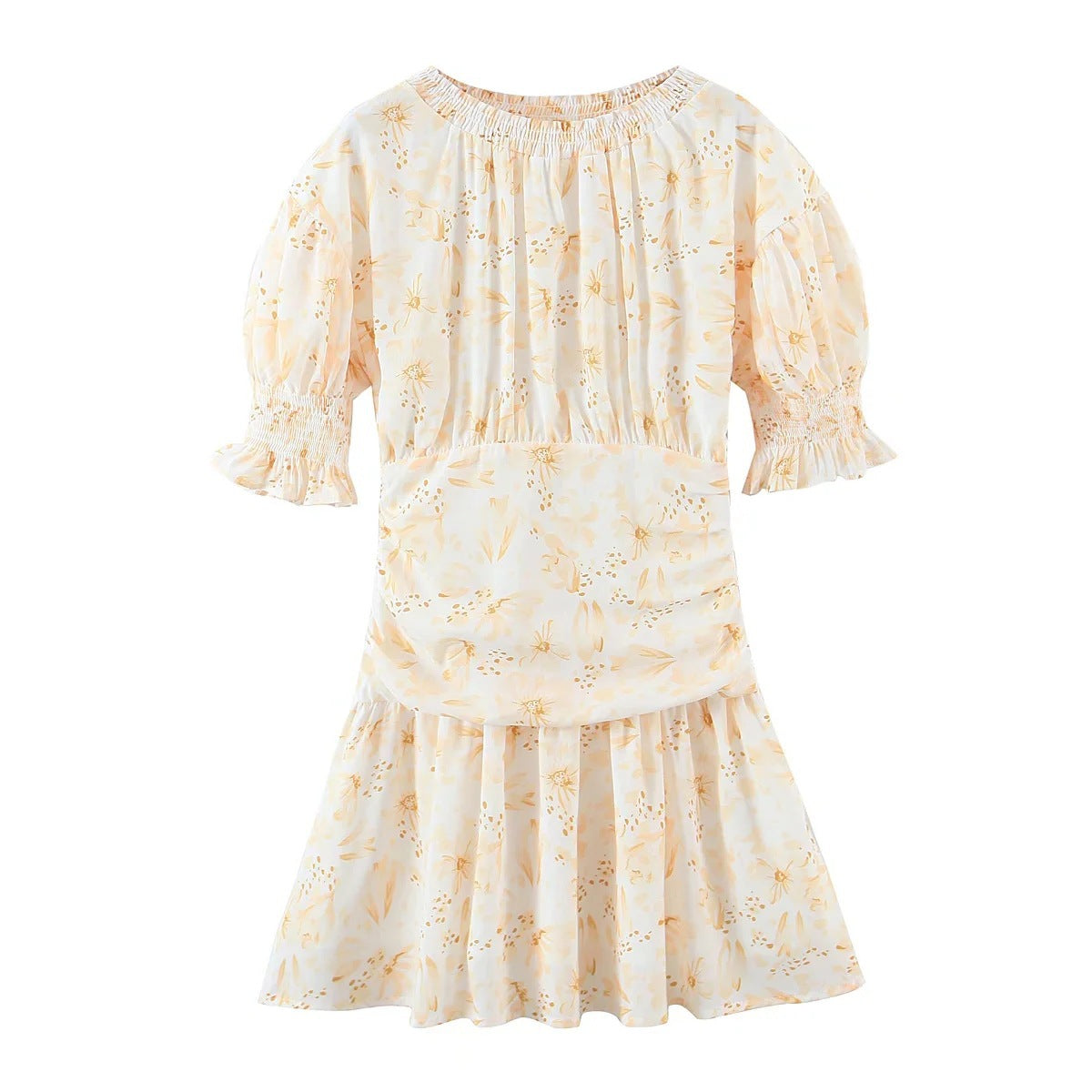 Short Spring Elastic Pleated Pastoral Dress
