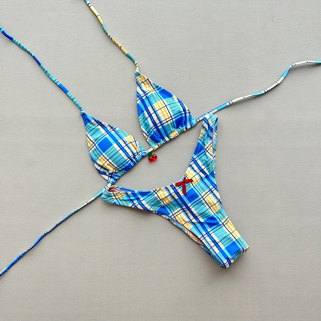 Geometric Print Halter Bikini Set - Retro Pop Boho Swimwear