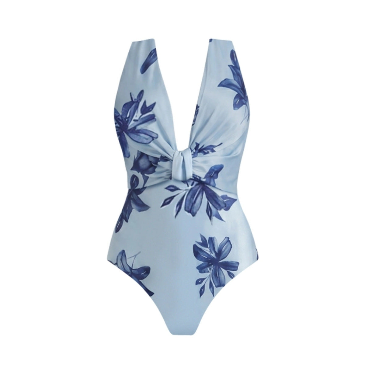 Swimsuit Light Blue Blue White Twisted V neck One Piece Swimsuit Women