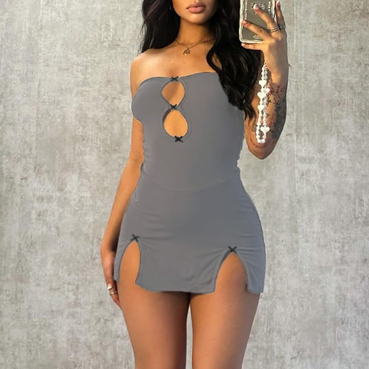 Women Clothing Bow Hollow Out Cutout out Sleeveless Split Sexy Sexy Dress