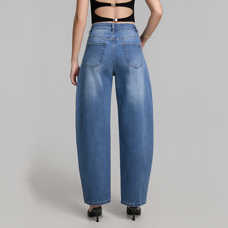 Blue High Street Wide Leg Highly Elastic Jeans for Women Summer High Looking Slimming Matchet Pants Women