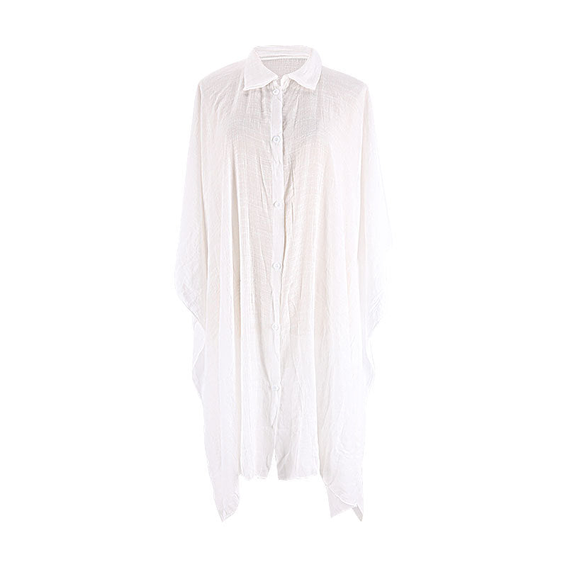 Bamboo Cotton Shirt Loose Beach Cardigan Vacation Sun Protection Clothing Beach Cover Up Swimsuit Outwear Cardigan