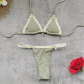 Pastel Yellow Low Waist Knit Bikini Backless V-Neck Swimsuit