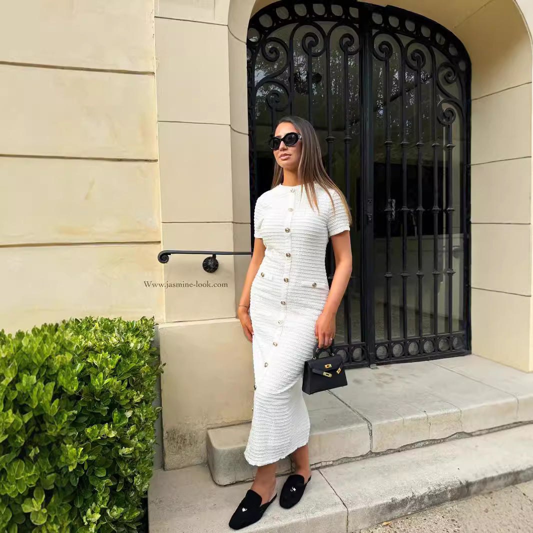 Spring Autumn Slim Fit Slimming Knitted Short Sleeve Dress