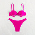 Cutout Ruched Bikini Set in Hot Pink Nylon