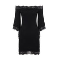Sexy Woman Lace Stitching off Shoulder Dress Adult Lady like Woman Bell Sleeve Hip Dress