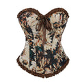 Retro Oil Painting Printing Body Shaping Top Women Front Row Buttons Strapless Belly Contracting Corset