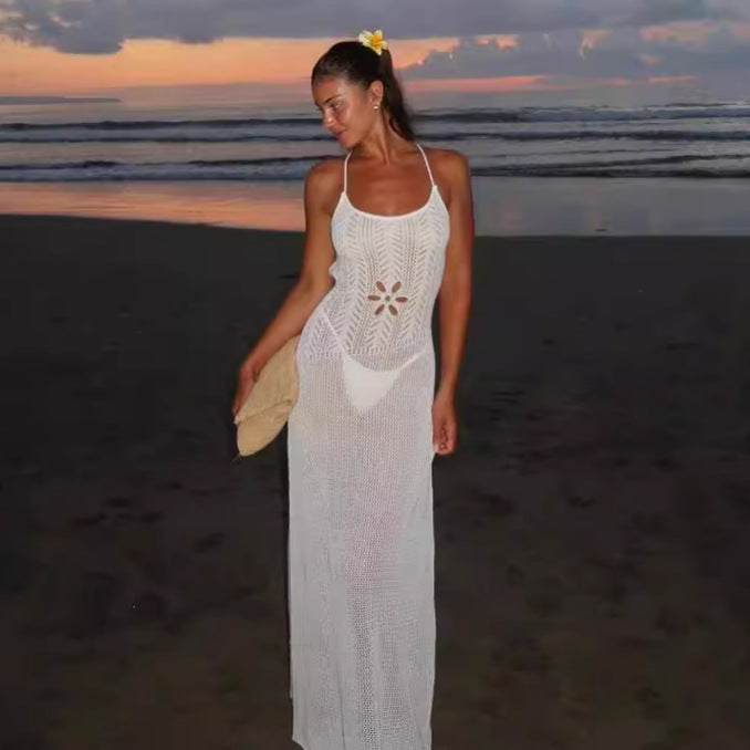 Floral Cutout Sexy Tight Beach Dress With Suspenders Backless Dress Spring Summer
