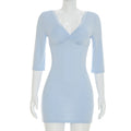 Women Clothing Spring Summer Elegant Slim Fit 3/4 Sleeve V neck Backless Sheath Dress