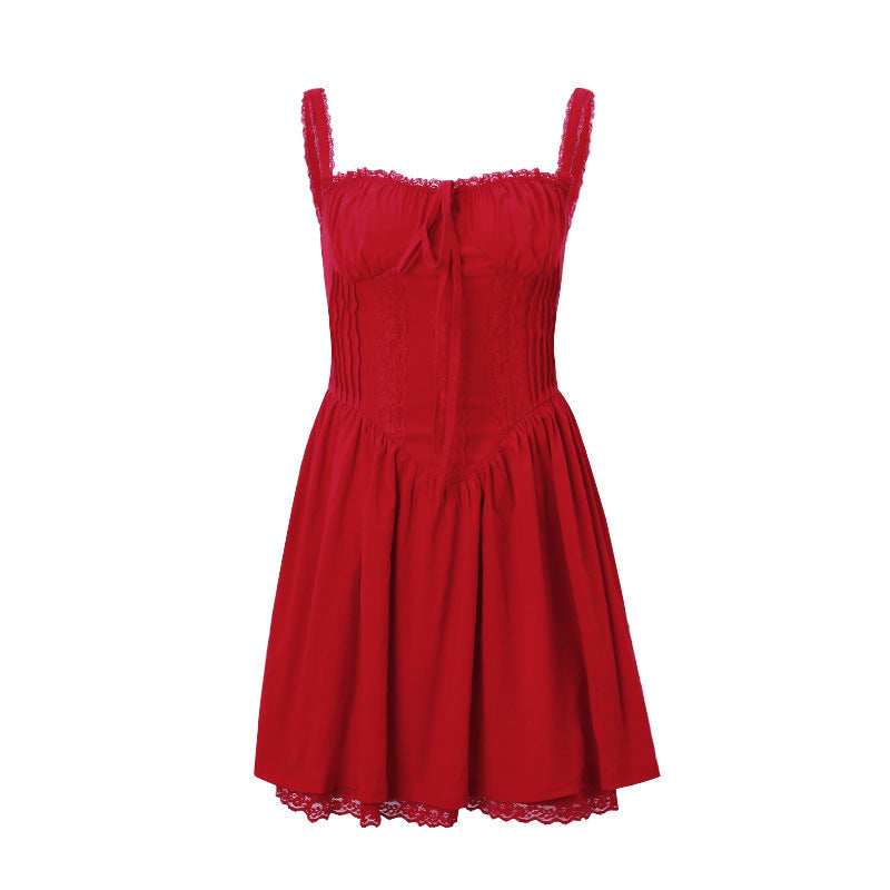 Women Clothing Autumn French Court Ballet Sexy Waist Girdling Band Strap Dress