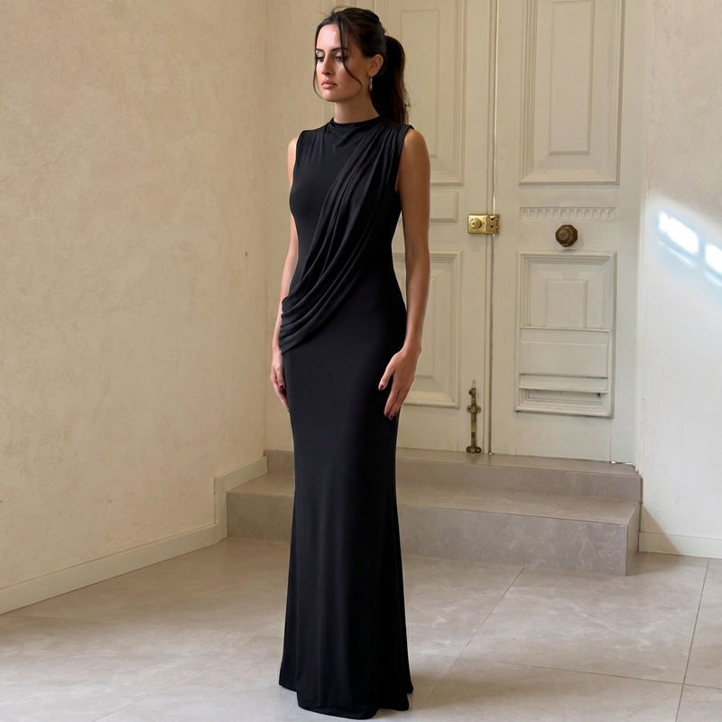 Women Clothing Summer Sexy Backless Slit Tight round Neck Sleeveless Dress for Women