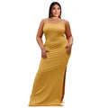 Plus Size Women Clothes Summer Sunken Stripe Sleeveless Split Sexy Tight Dress