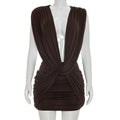 Women Clothing Summer Solid Color Casual Cross Twist Sleeveless Pleated Slim Short Dress