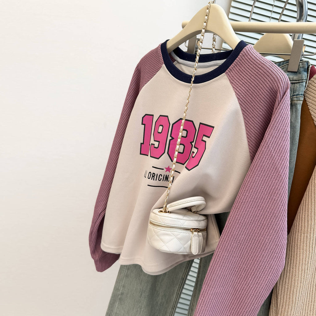 Women's 1985 Graphic Raglan Knit Sweatshirt Harajuku Style