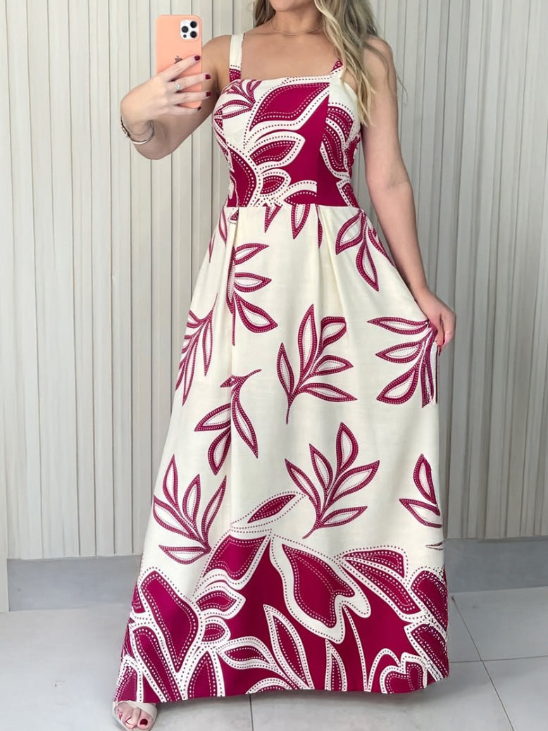 Women Holiday Floral Print Casual Sleeveless A line Dress