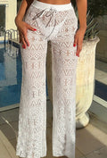 Women Mesh Plaid Beach Pants Sexy Tulle See-Through Boho Bottoms