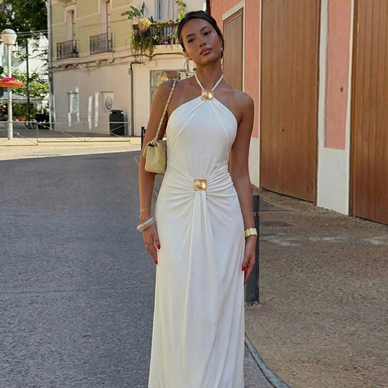 Women Clothing Spring Summer Sexy Waist Trimming Back Hollow Out Cutout out Tied Dress Women
