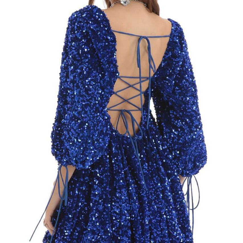Plus Size Loose Version Sequin Dress Summer Casual round Neck Short Sleeve Solid Color Wide Hem Dress