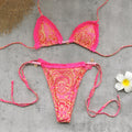 Vintage Printed Low Waist Bikini Set in Neon Pink and Orange