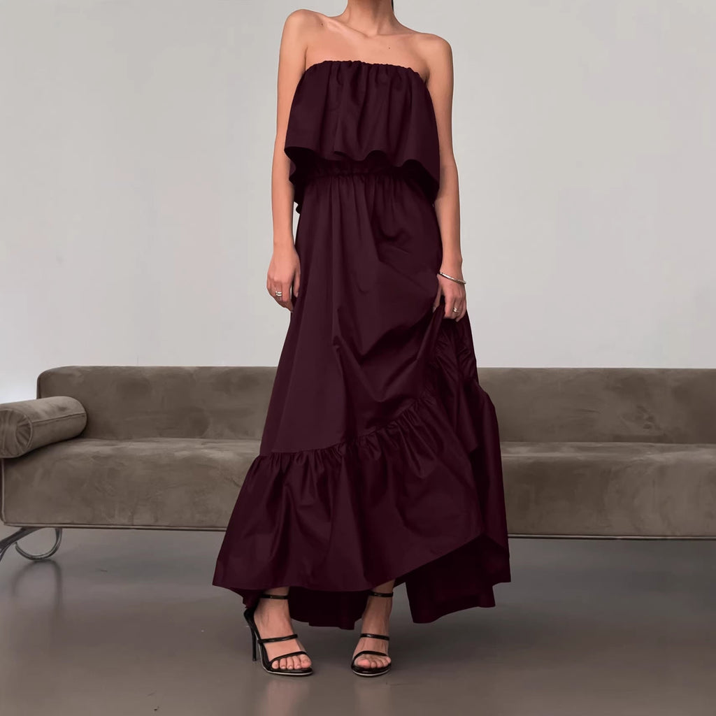 Spring Summer French Ruffled Tube Top Elegant Dress Women Office Elegant Dress