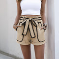 Office Pocket Pants Summer Women Clothing Lace up Casual Contrast Color Trim Shorts