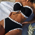 Sexy Tube Top Bikini Set with Ruffles and Color Block Detail