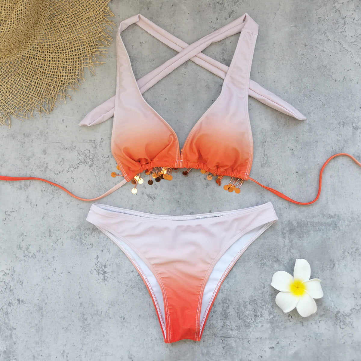 Gradient Halter Bikini and Sheath Skirt 3-Piece Swim Set