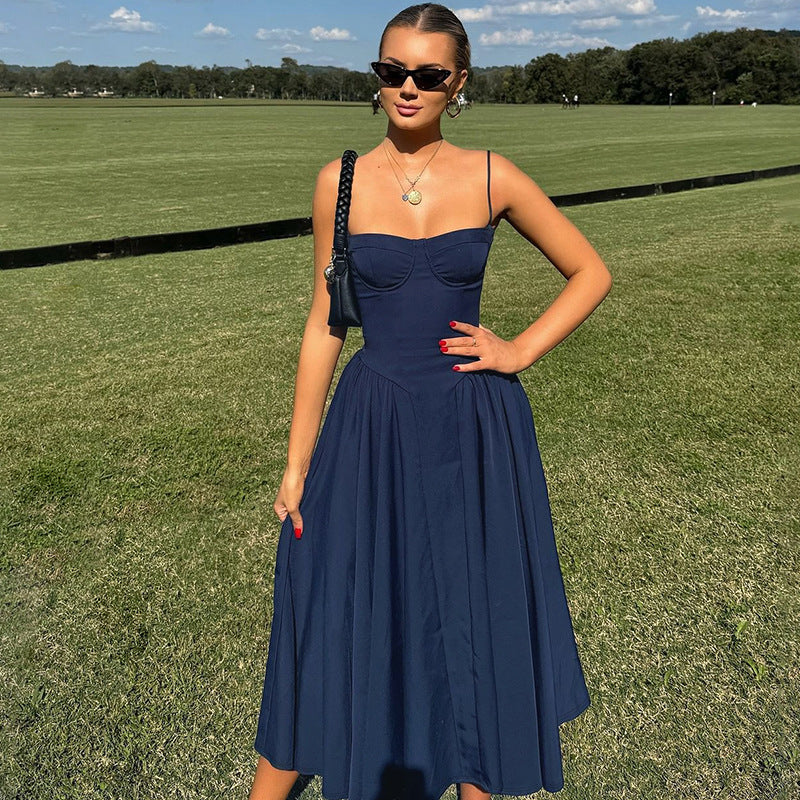 Women Wear Autumn Winter Sexy Waist Trimming Slim Backless Sling Dress