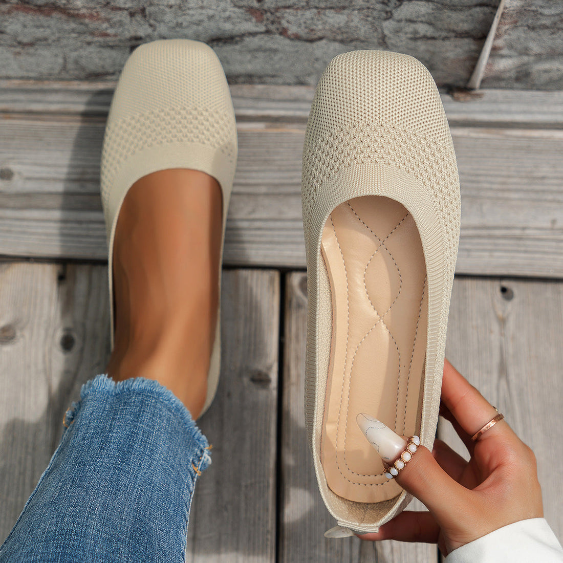 Women’s Flying Woven Mesh Shallow-Mouth Breathable Flats