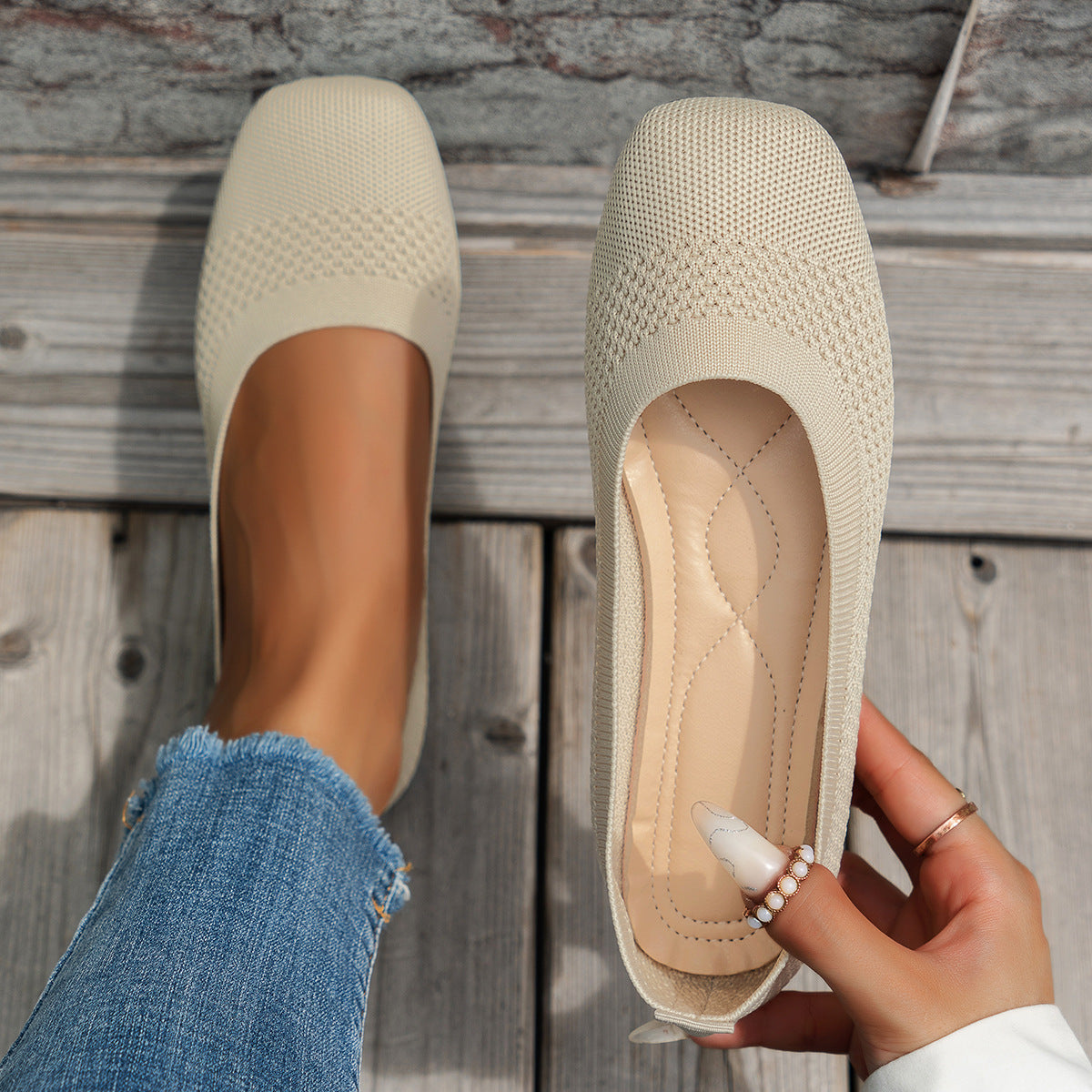 Women’s Flying Woven Mesh Shallow-Mouth Breathable Flats
