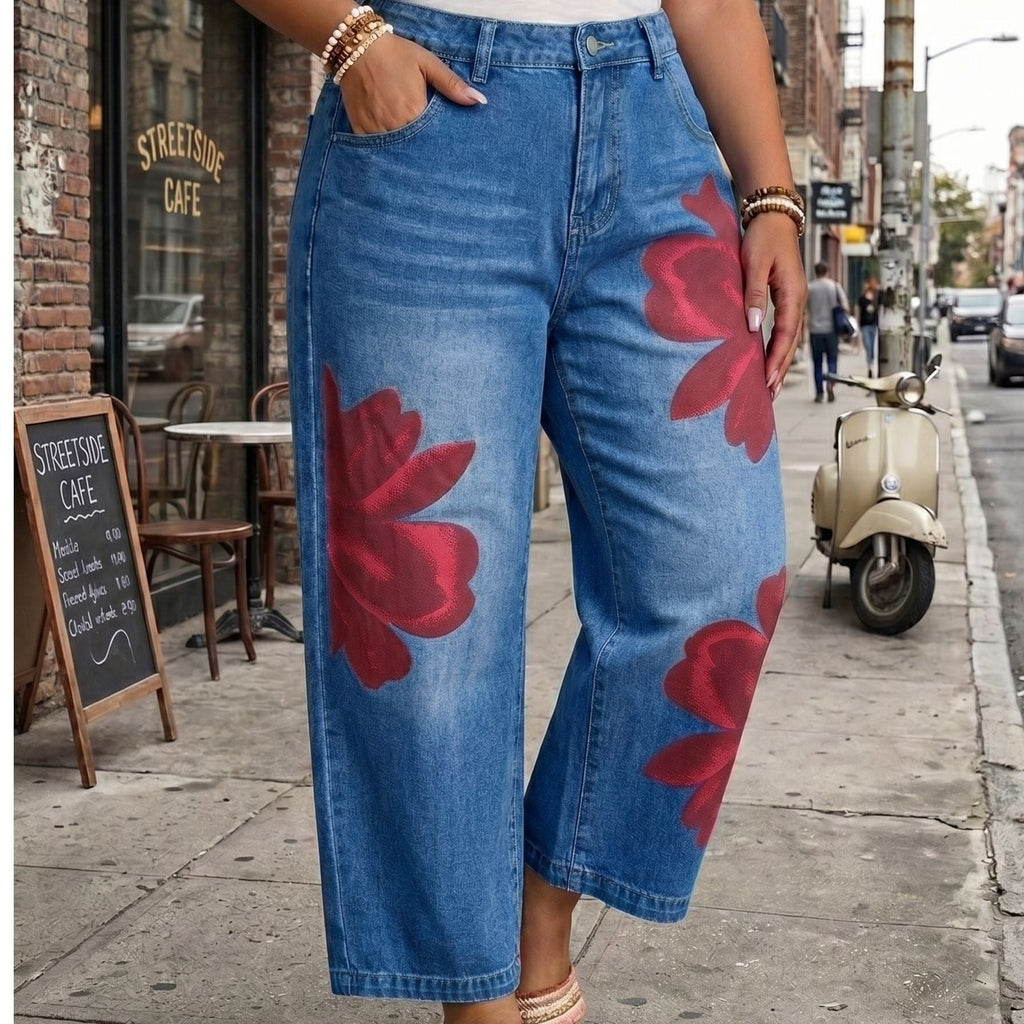 Women Summer Floral Print Jeans