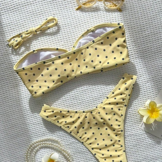 Women’s Polka Dot Strapless Bikini Set Boho Vacation Swimwear