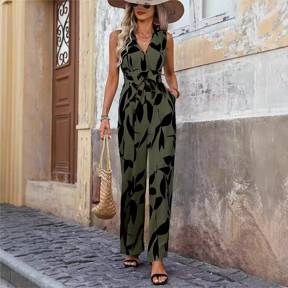 Women's High Waist Wide Leg Jumpsuit Sleeveless Floral Romper