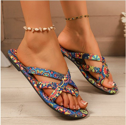 Women’s Boho Flat Printed Slippers Comfortable Ethnic Sandals - Image 4