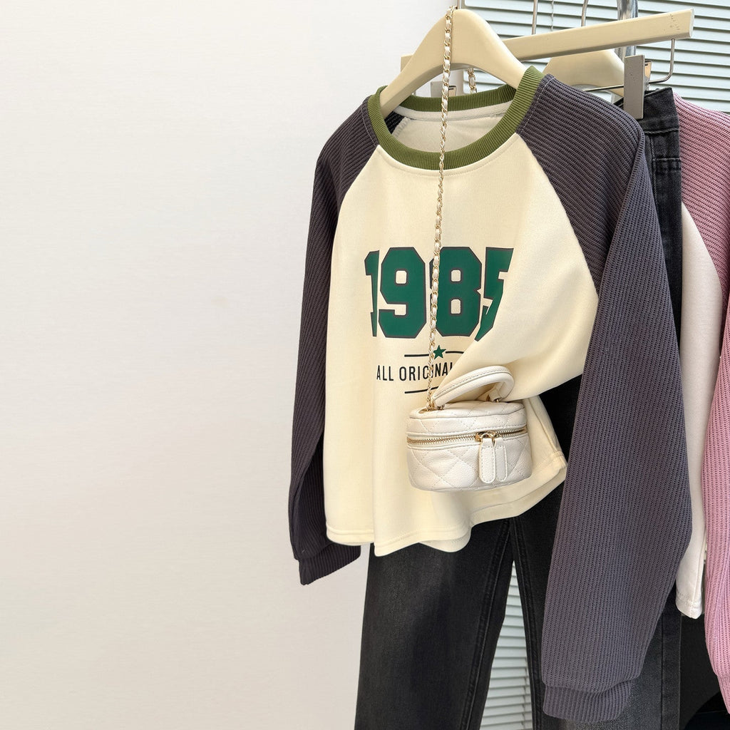 Women's 1985 Graphic Raglan Knit Sweatshirt Harajuku Style
