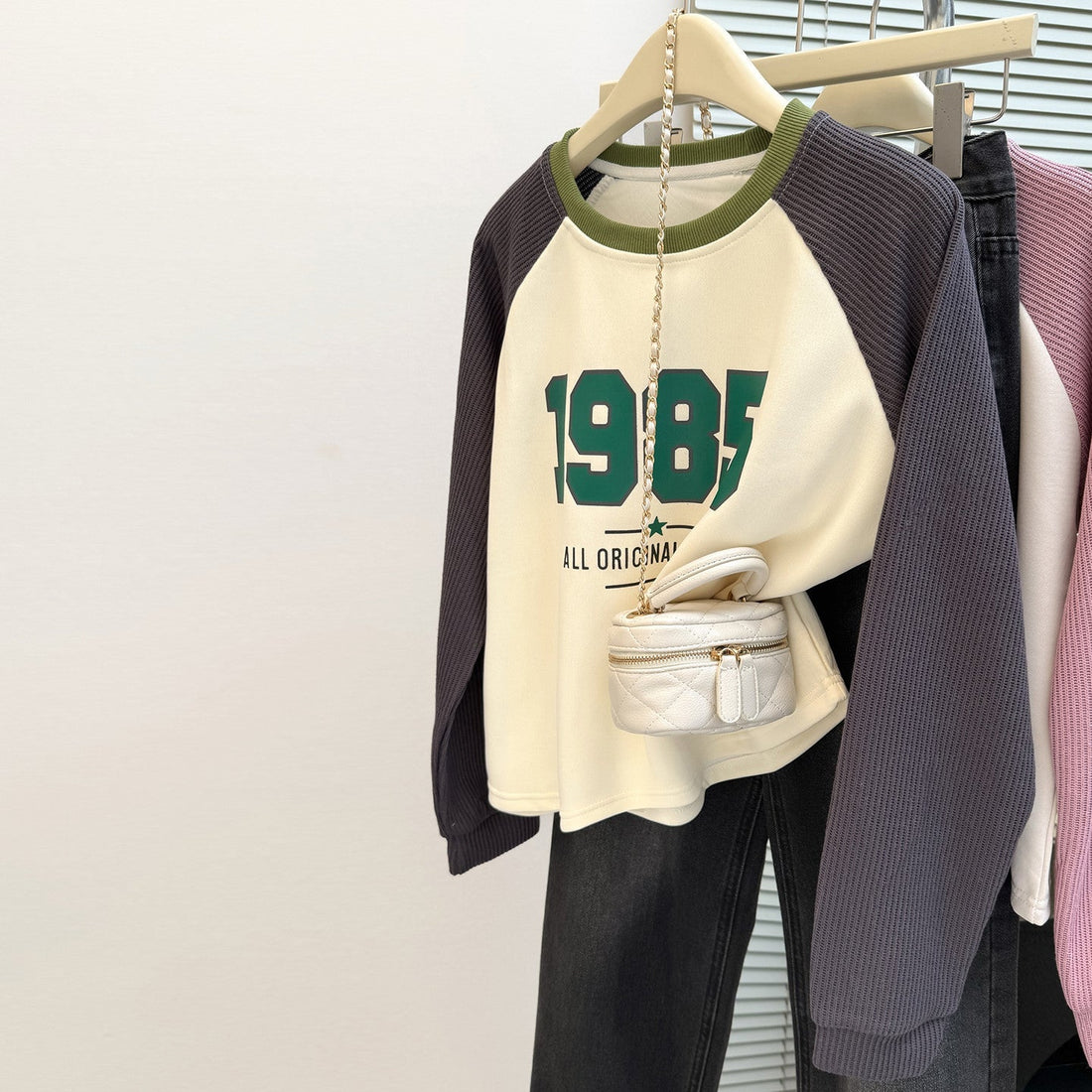 Women's 1985 Graphic Raglan Knit Sweatshirt Harajuku Style