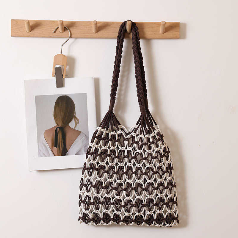 Woven Macrame Tote Bag for Beach Vacation Stylish Handheld Purse - Image 6