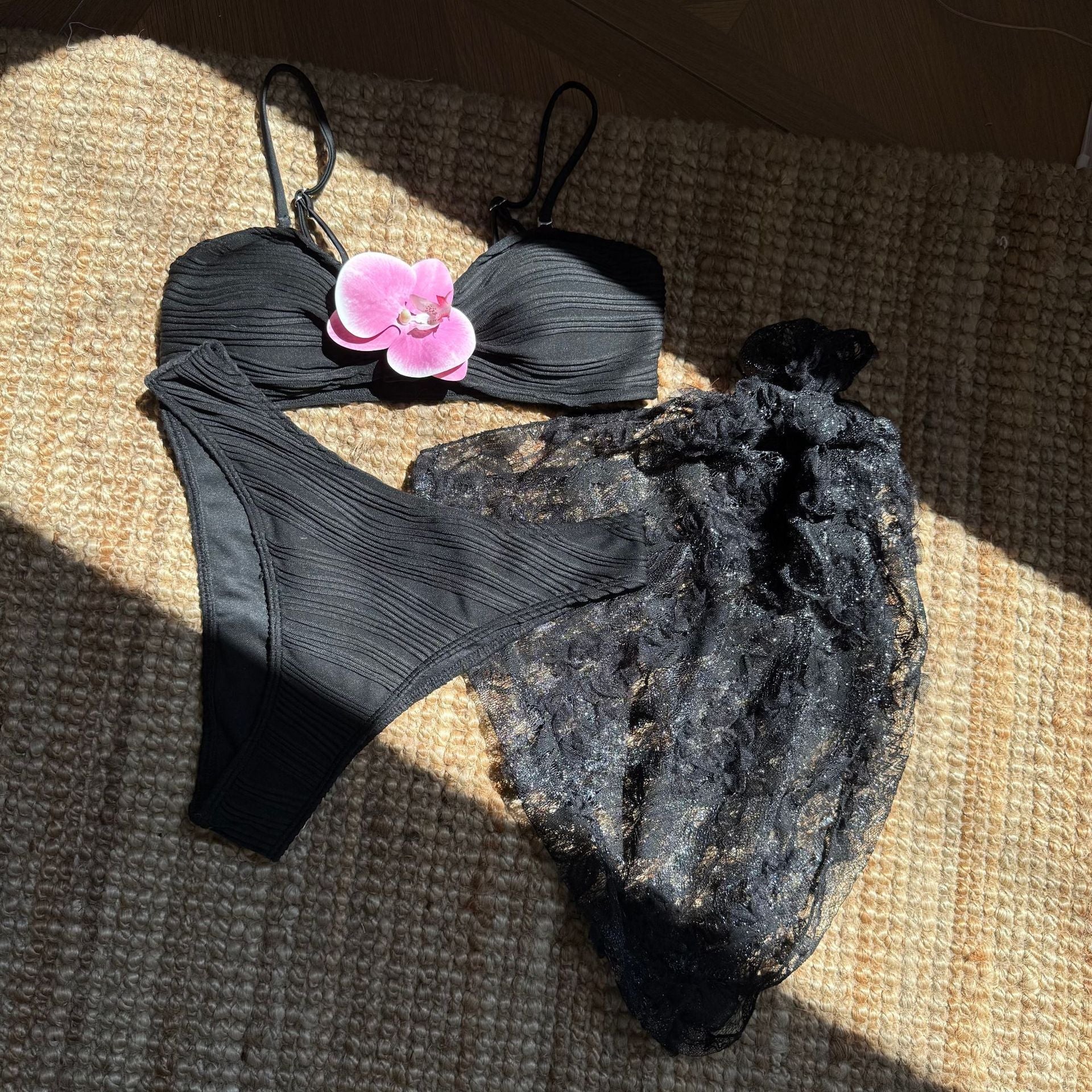 Three-Piece Asymmetric Bikini Set Romantic Resort-Wear Swimwear